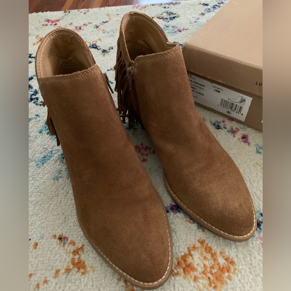 Lucky Brand Freedah Fringe Boots Honey Oiled Suede 10 - Picture 3 of 6